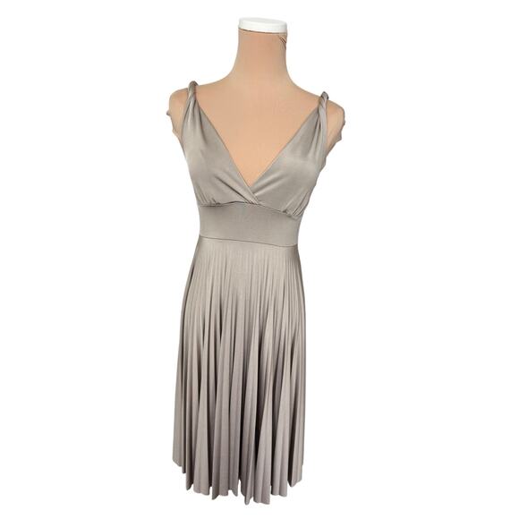 Mai Tai Evening Pleated V-Neck Dress Beige Gold Shimmer Womens Small - Picture 1 of 5